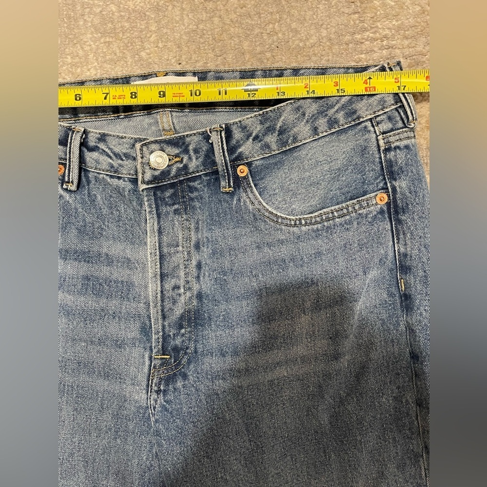 MNG Mango Ariadna Wide Leg Denim Jeans Medium Wash Raw Hem Womens Size 12 - Picture 7 of 8
